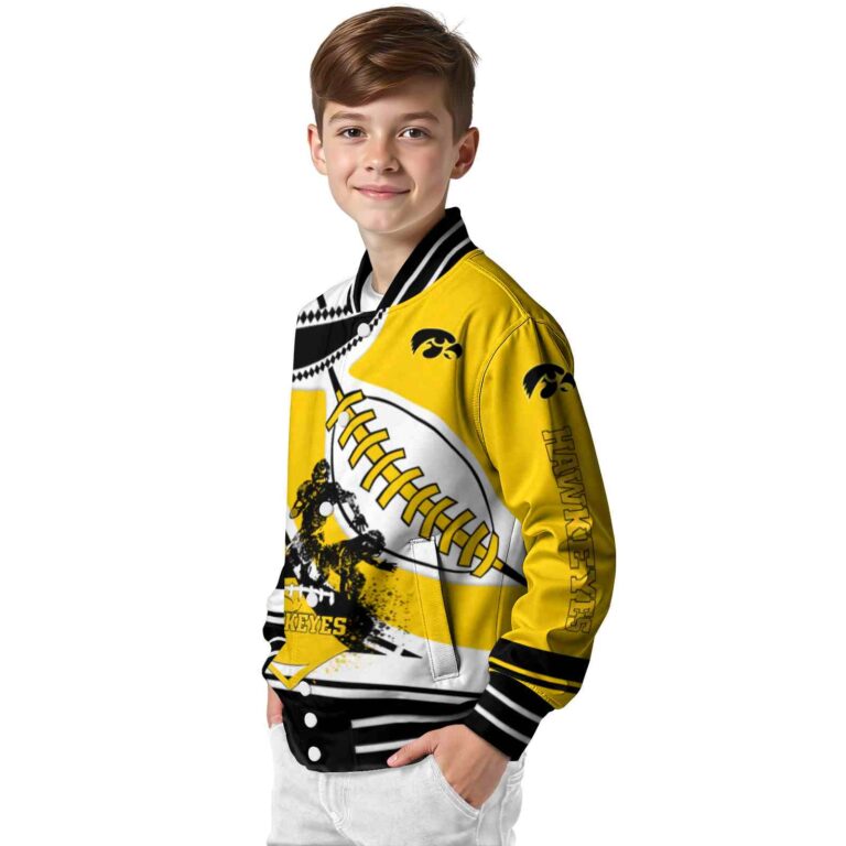 iowa hawkeyes baseball stitching gold white jacket trendy
