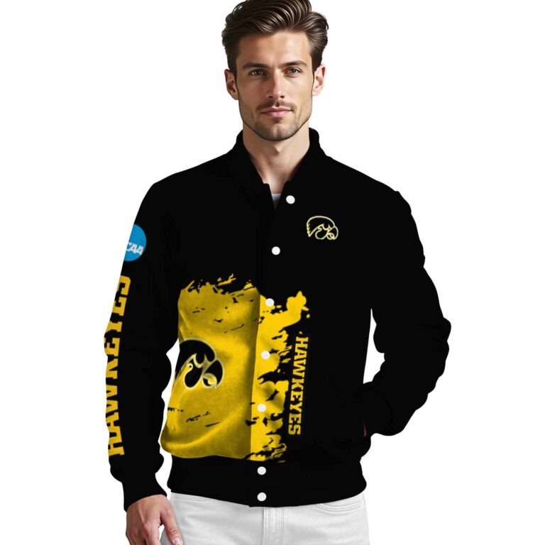 iowa hawkeyes hexagonal pattern black jacket high quality