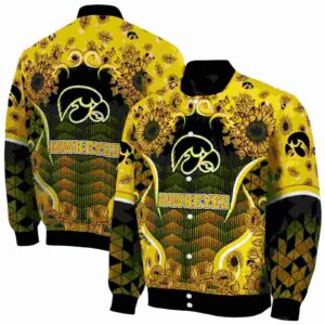 iowa hawkeyes sunflower bloom black yellow jacket fashion forward