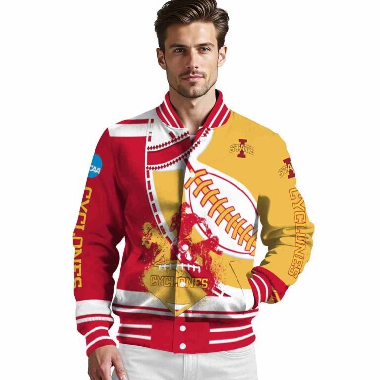 iowa state cyclones baseball stitching gold white jacket high quality