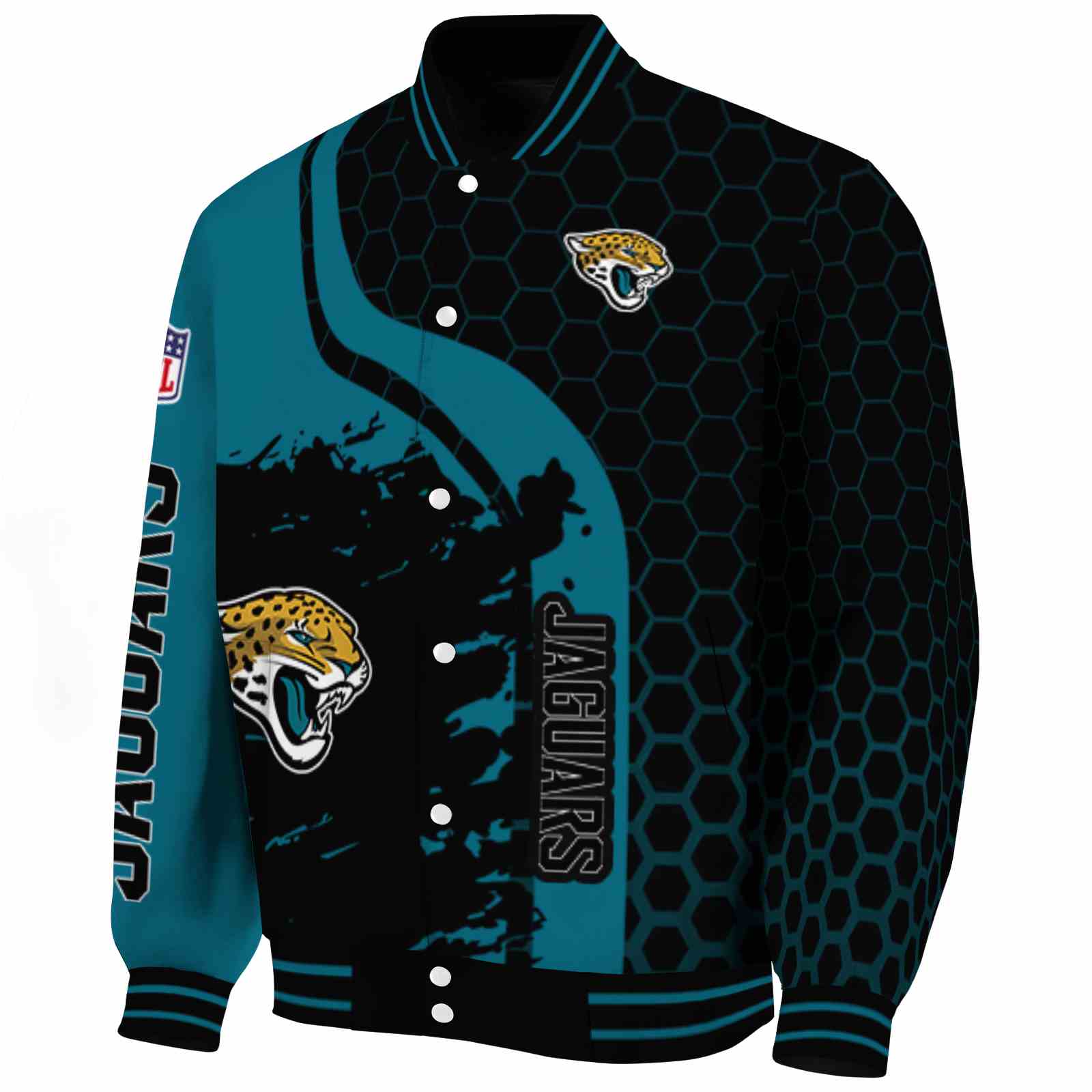 jacksonville jaguars hexagonal pattern teal black jacket best selling jacksonville jaguars hexagonal pattern teal black jacket best selling