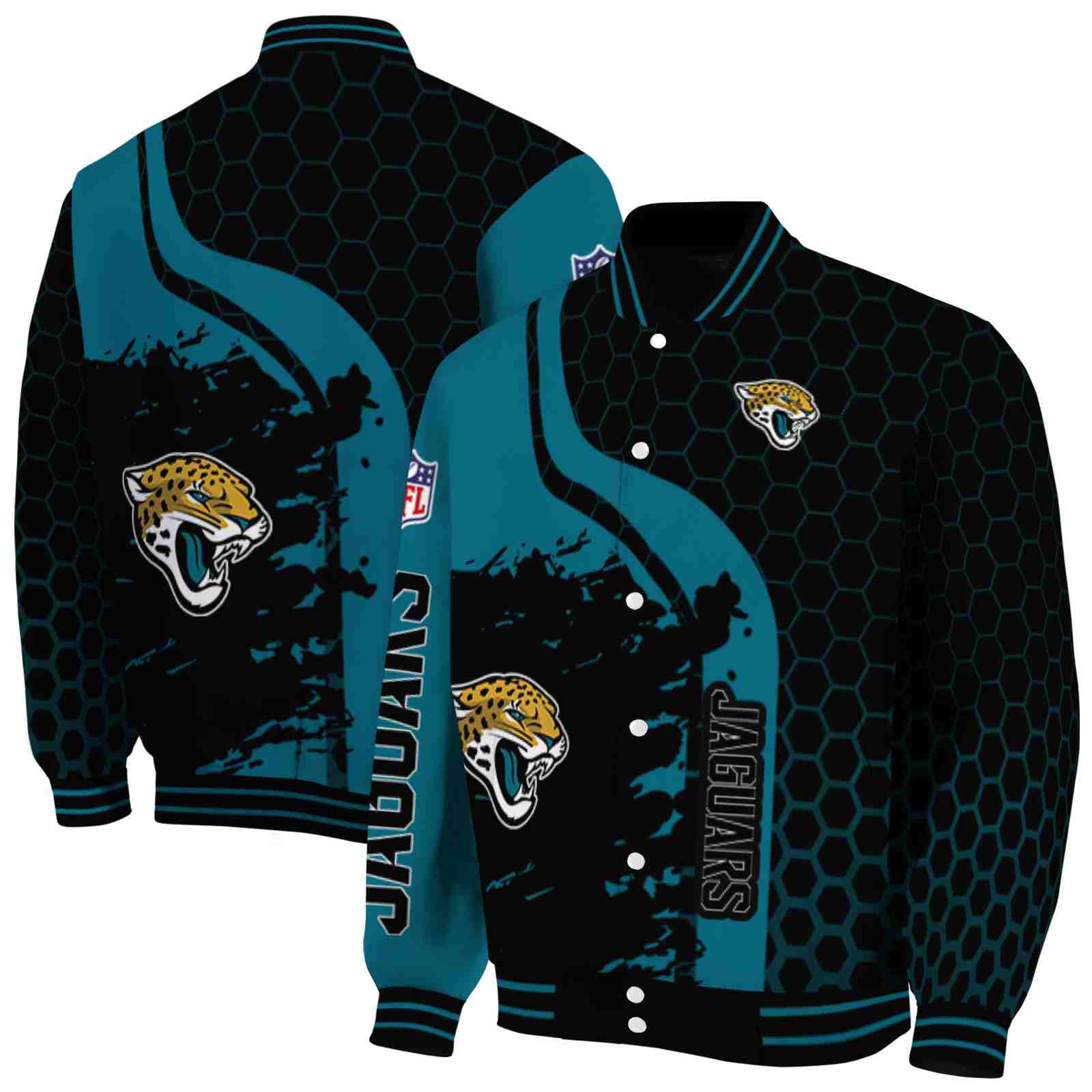 jacksonville jaguars hexagonal pattern teal black jacket fashion forward jacksonville jaguars hexagonal pattern teal black jacket fashion forward