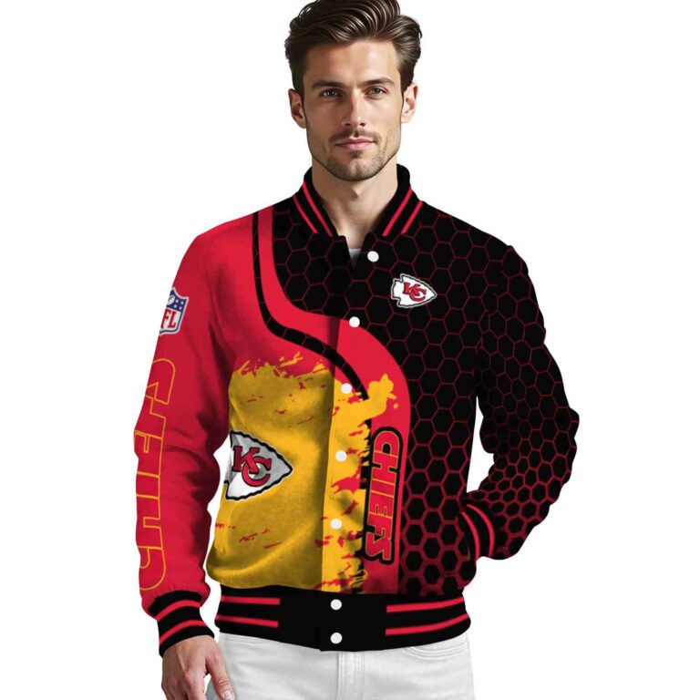 kansas city chiefs hexagonal pattern red black jacket high quality