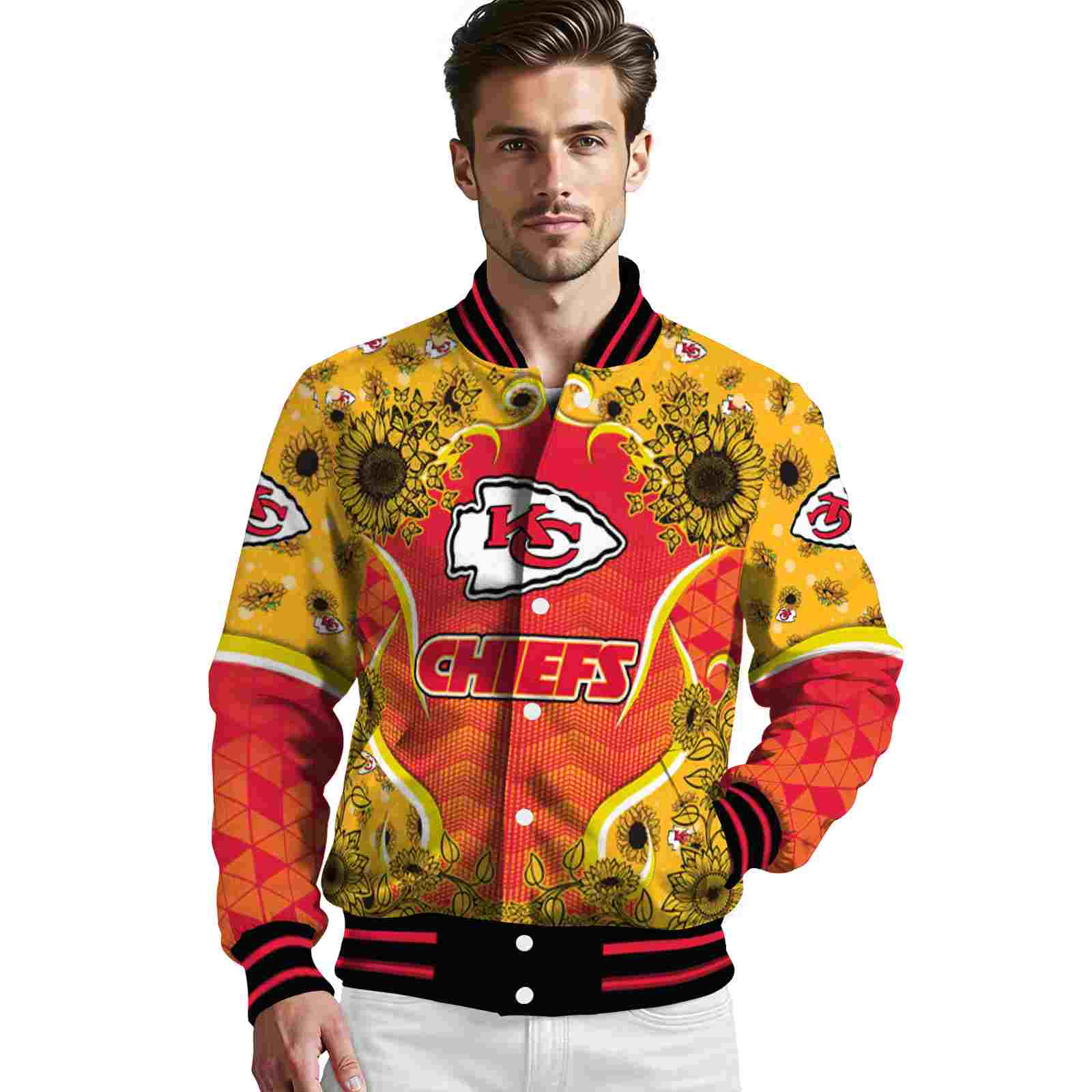 kansas city chiefs sunflower bloom red yellow jacket high quality kansas city chiefs sunflower bloom red yellow jacket high quality