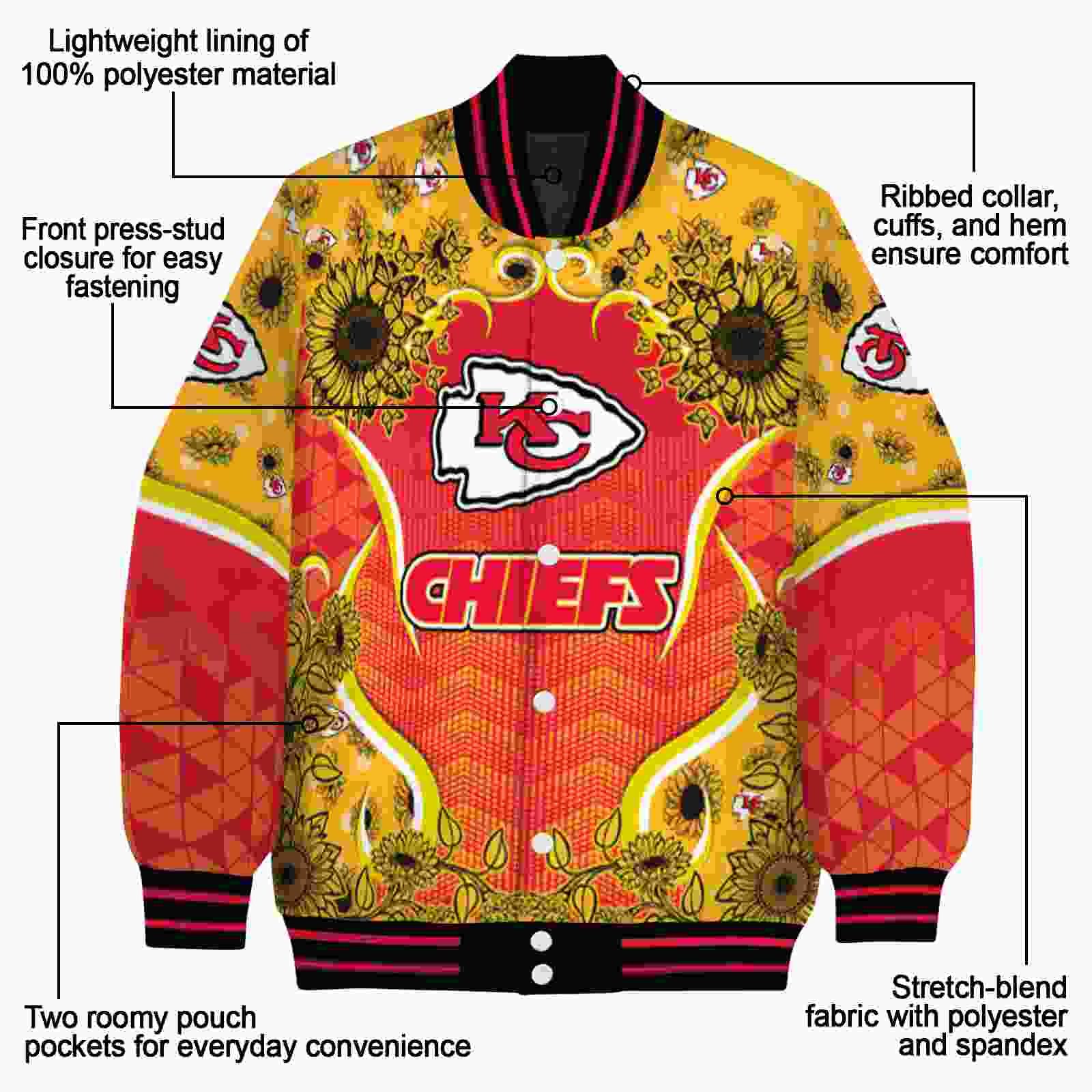 kansas city chiefs sunflower bloom red yellow jacket new arrival kansas city chiefs sunflower bloom red yellow jacket new arrival