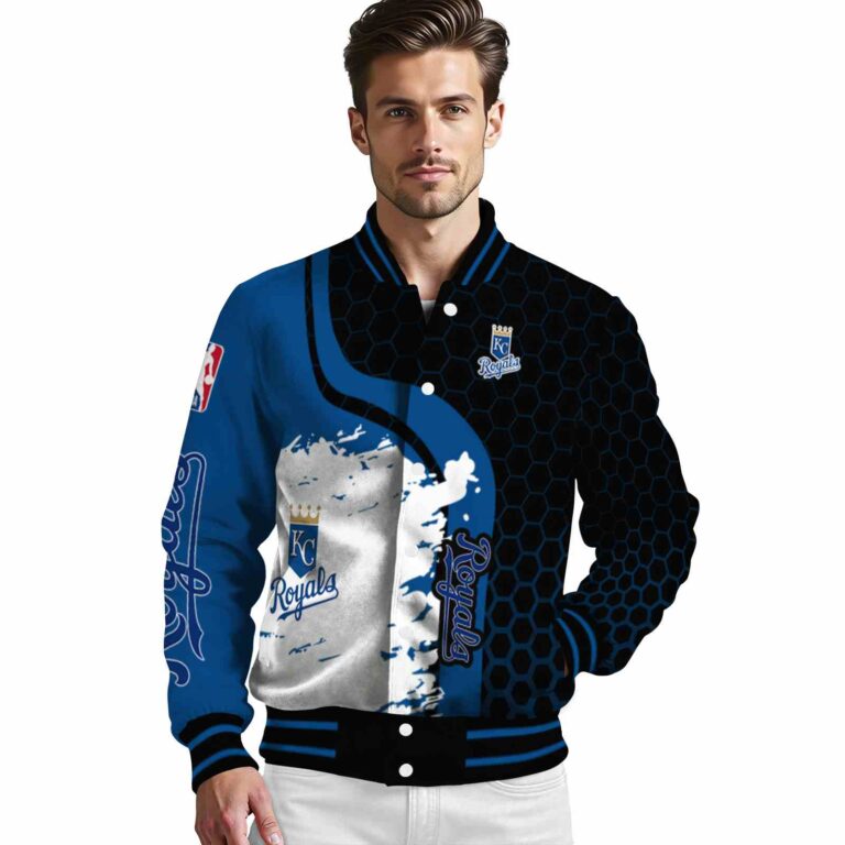 kansas city royals hexagonal pattern royal blue black jacket high quality