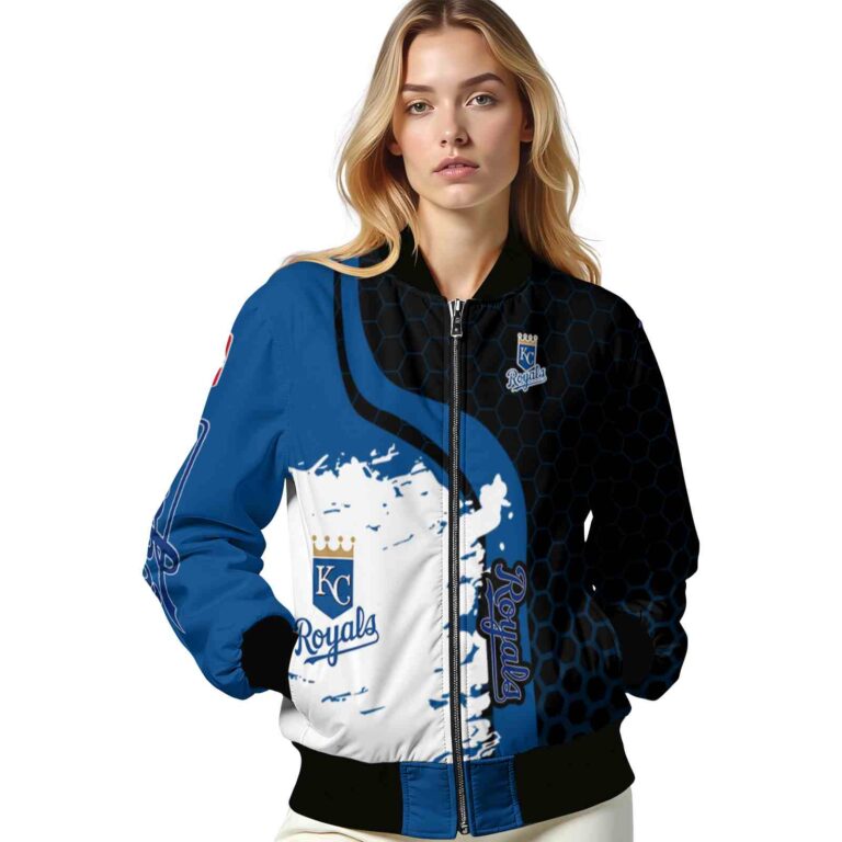 kansas city royals hexagonal pattern royal blue black jacket latest model