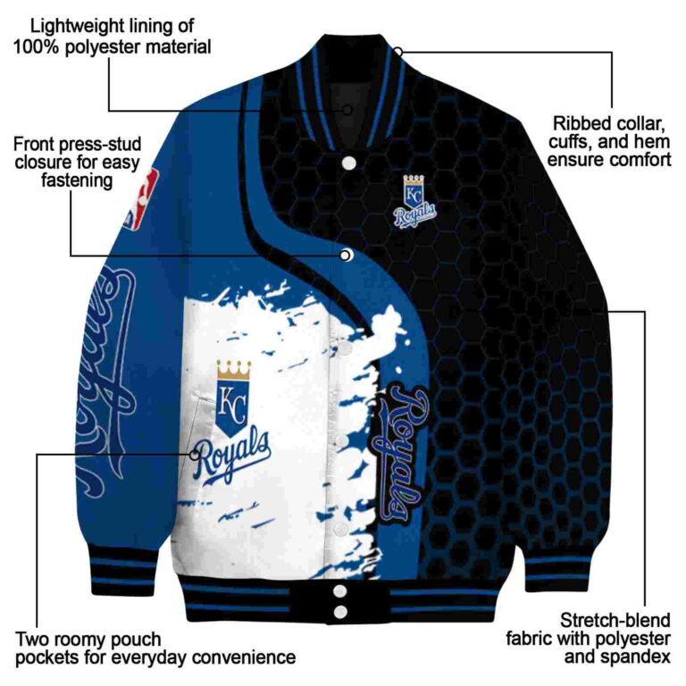 kansas city royals hexagonal pattern royal blue black jacket new arrival
