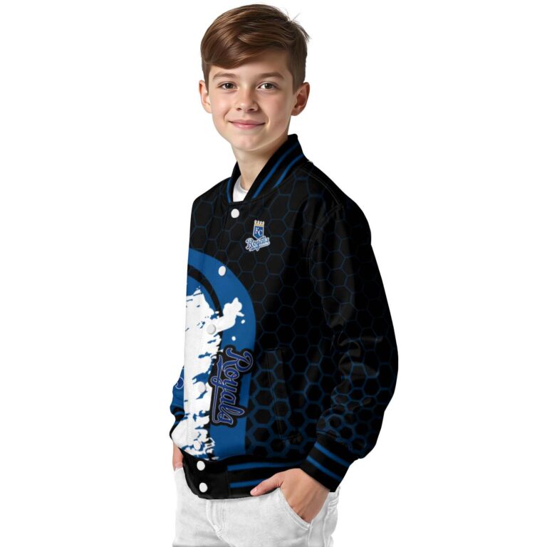 kansas city royals hexagonal pattern royal blue black jacket trendy