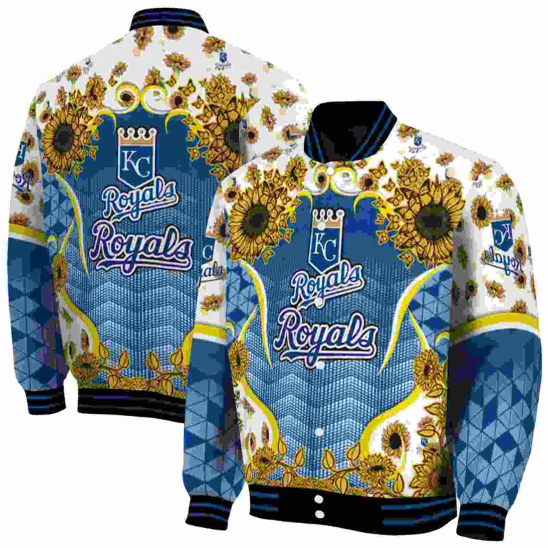 kansas city royals sunflower bloom royal blue yellow jacket fashion forward