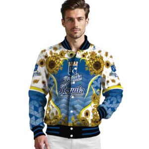 kansas city royals sunflower bloom royal blue yellow jacket high quality