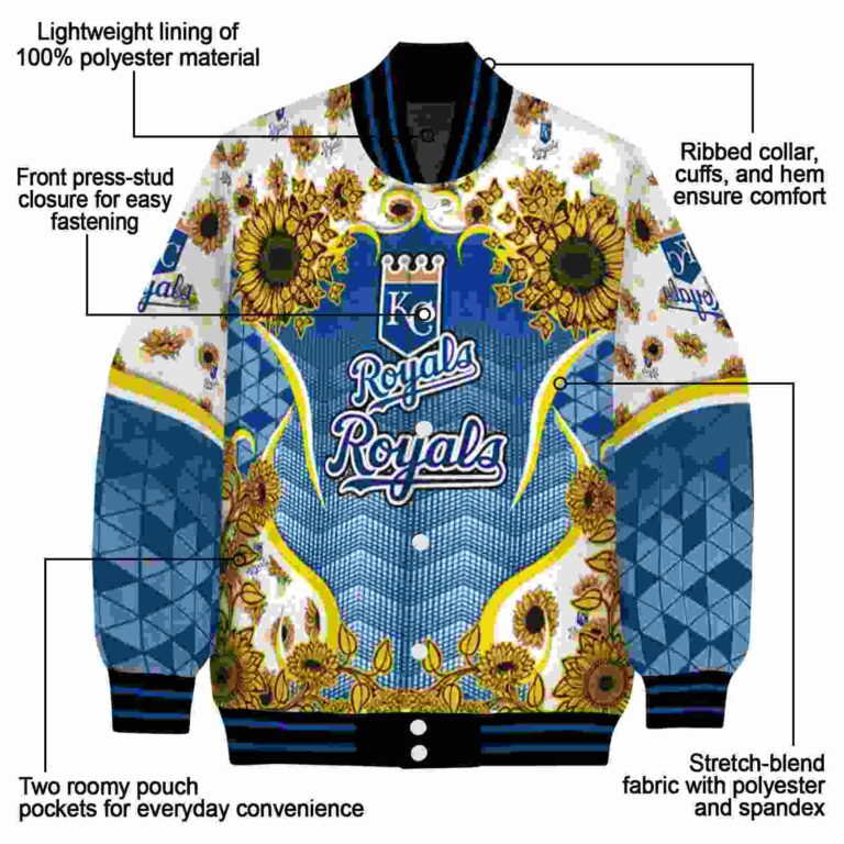 kansas city royals sunflower bloom royal blue yellow jacket new arrival