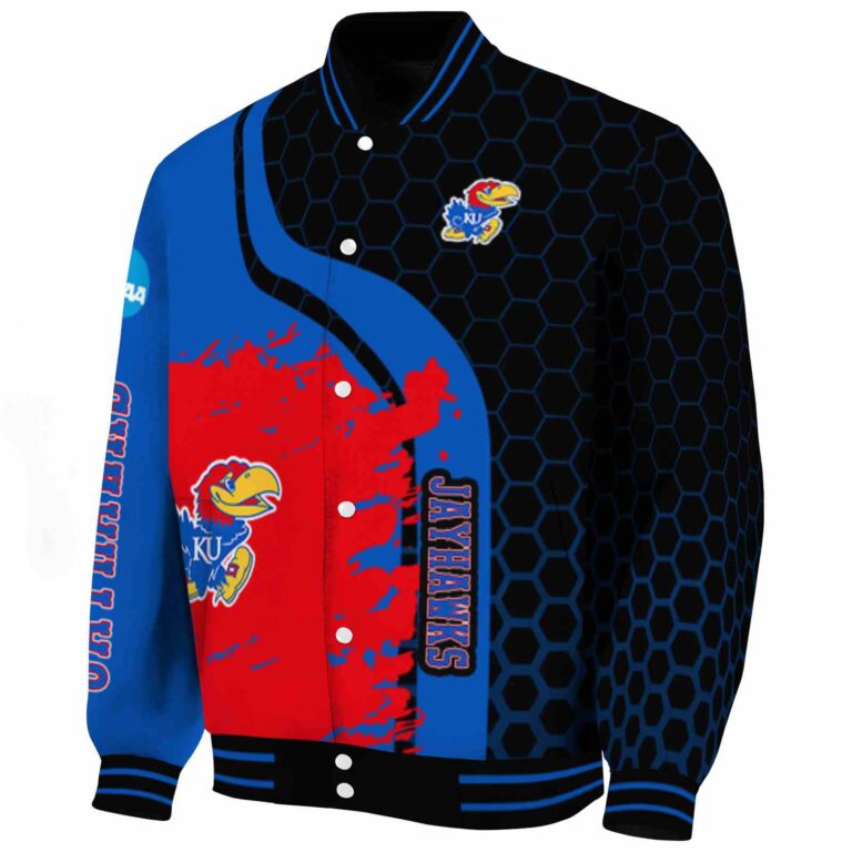kansas jayhawks hexagonal pattern blue black jacket best selling