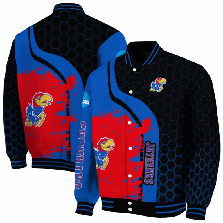 kansas jayhawks hexagonal pattern blue black jacket fashion forward