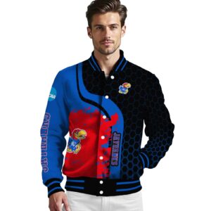kansas jayhawks hexagonal pattern blue black jacket high quality