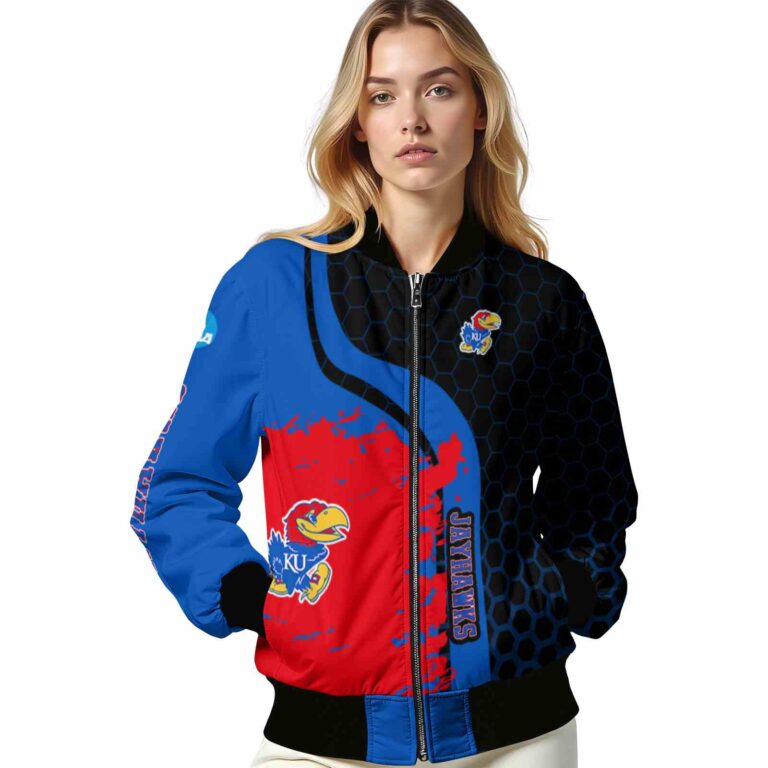 kansas jayhawks hexagonal pattern blue black jacket latest model