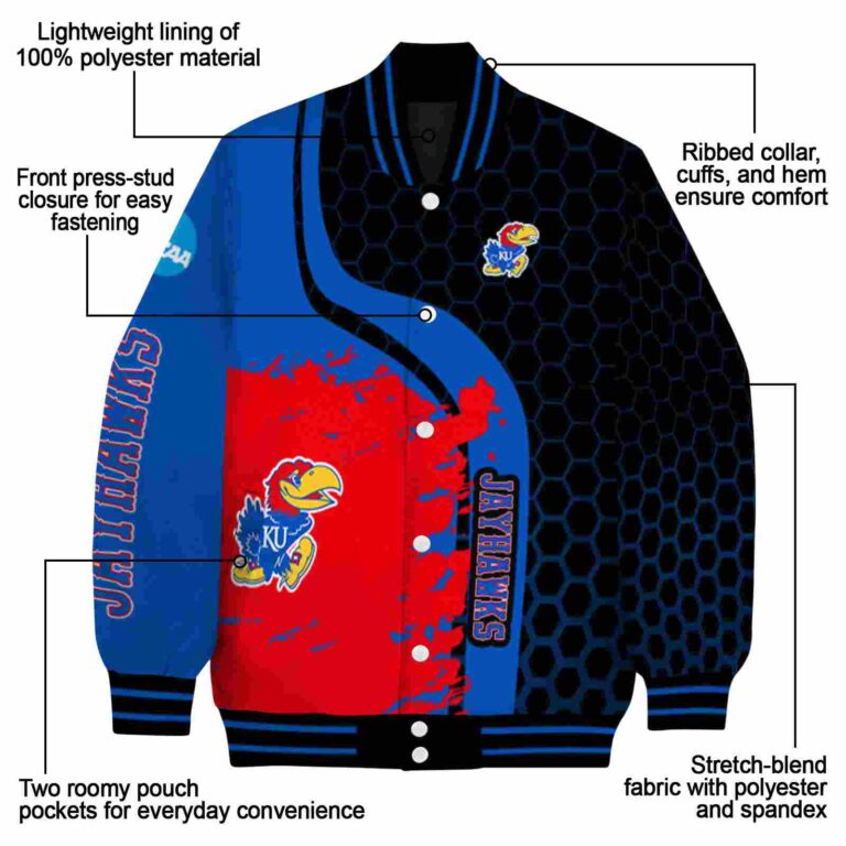 kansas jayhawks hexagonal pattern blue black jacket new arrival
