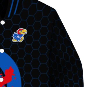 kansas jayhawks hexagonal pattern blue black jacket premium grade