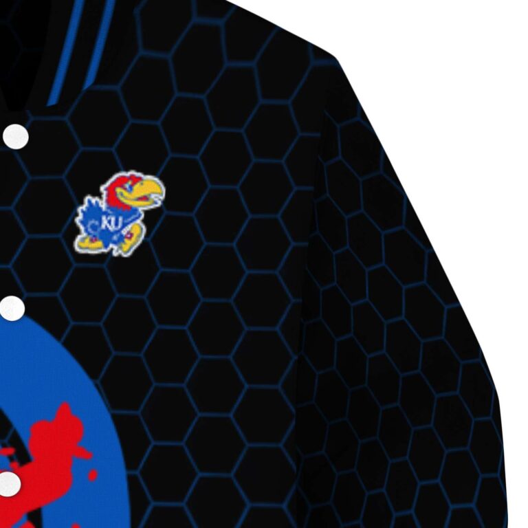 kansas jayhawks hexagonal pattern blue black jacket premium grade