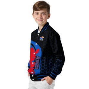 kansas jayhawks hexagonal pattern blue black jacket trendy