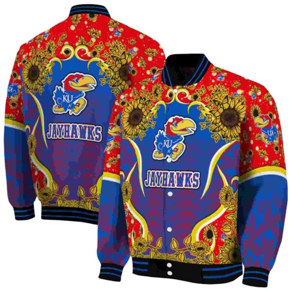 kansas jayhawks sunflower bloom blue yellow jacket fashion forward