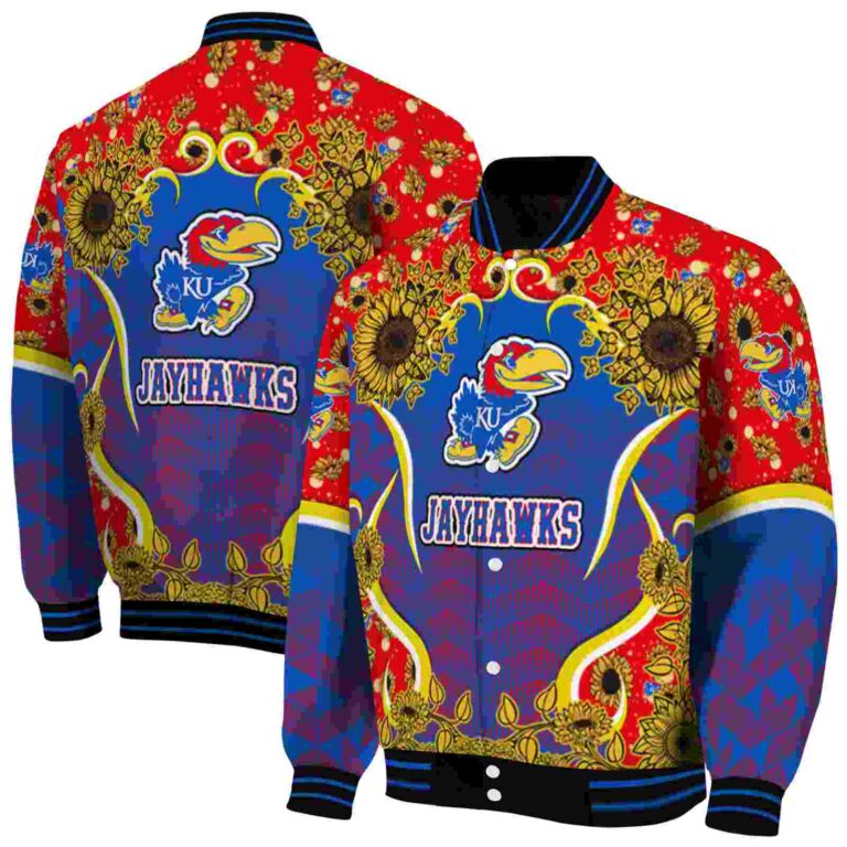 kansas jayhawks sunflower bloom blue yellow jacket fashion forward