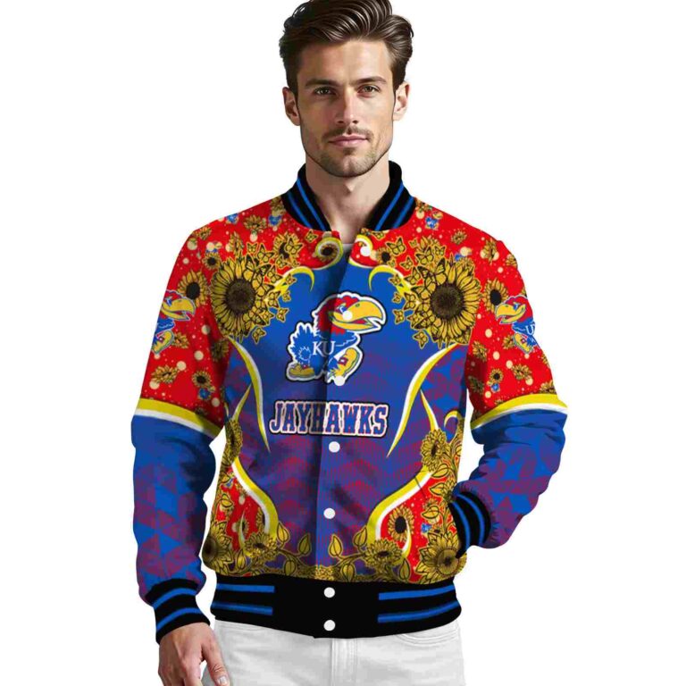 kansas jayhawks sunflower bloom blue yellow jacket high quality