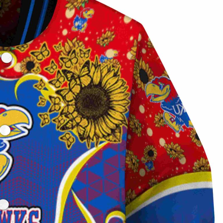 kansas jayhawks sunflower bloom blue yellow jacket premium grade