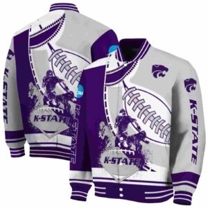 kansas state wildcats baseball stitching grey white jacket fashion forward