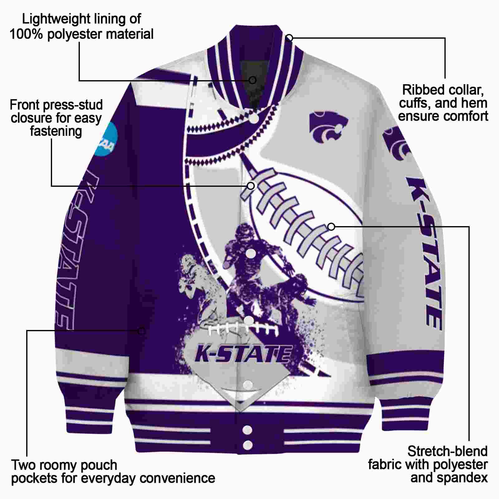kansas state wildcats baseball stitching grey white jacket new arrival kansas state wildcats baseball stitching grey white jacket new arrival