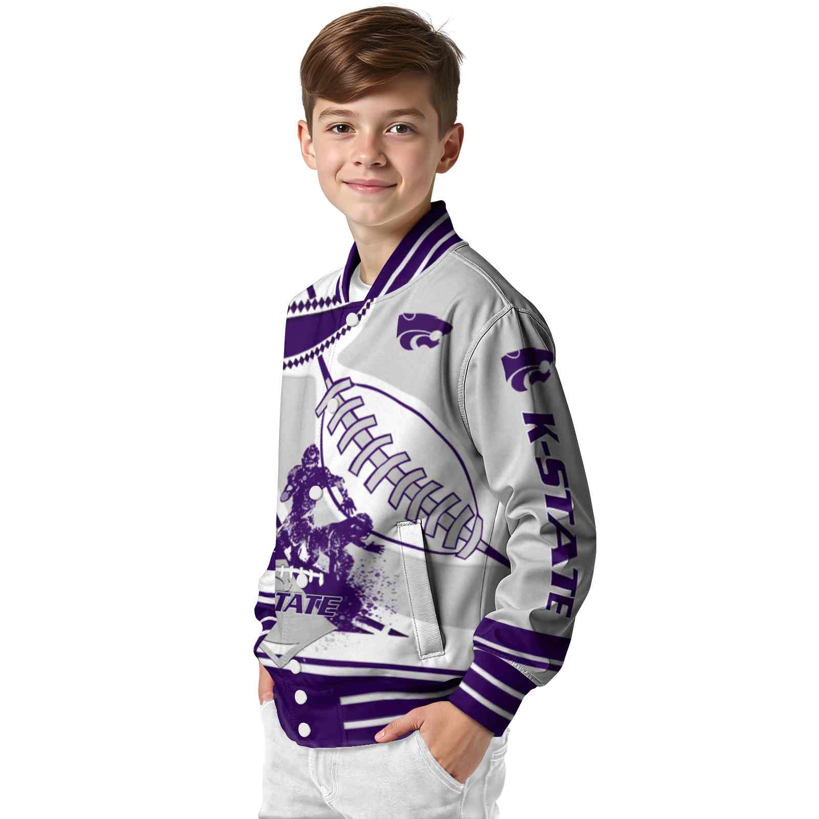 kansas state wildcats baseball stitching grey white jacket trendy kansas state wildcats baseball stitching grey white jacket trendy