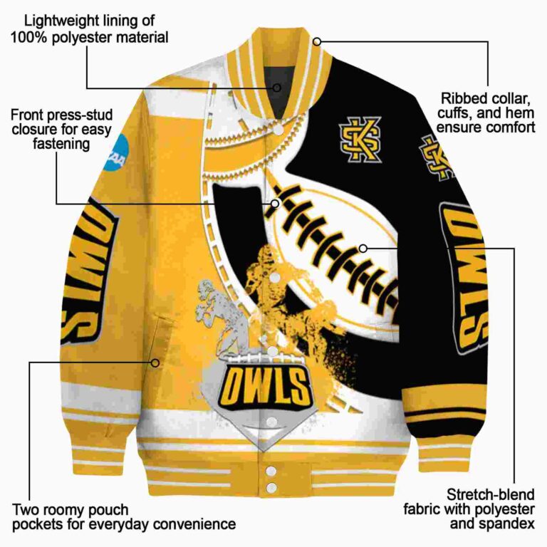 kennesaw state owls baseball stitching black white jacket new arrival