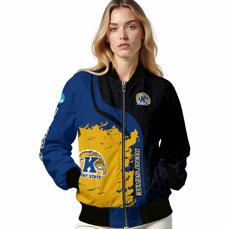 kent state golden flashes hexagonal pattern navy blue black jacket latest model