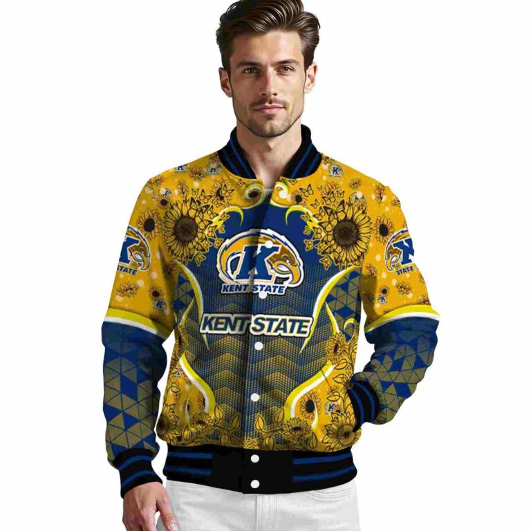 kent state golden flashes sunflower bloom navy blue yellow jacket high quality