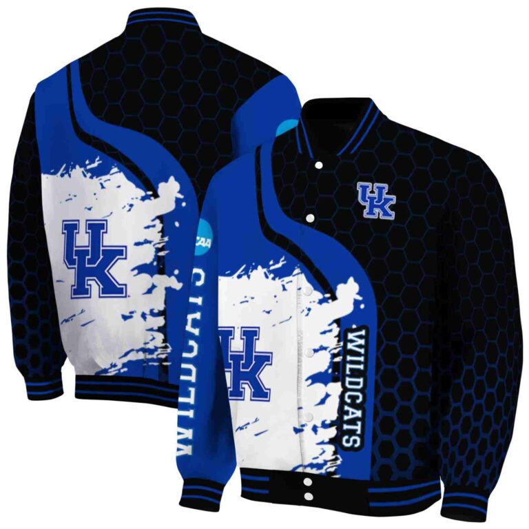 kentucky wildcats hexagonal pattern blue black jacket fashion forward