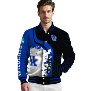 kentucky wildcats hexagonal pattern blue black jacket high quality
