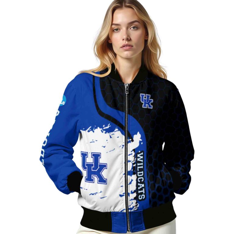kentucky wildcats hexagonal pattern blue black jacket latest model