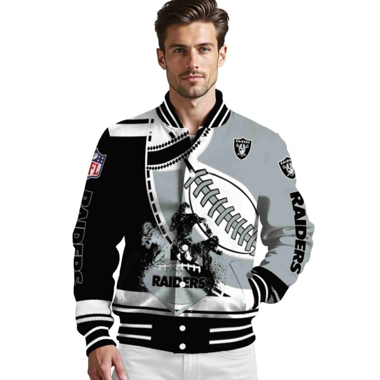 las vegas raiders baseball stitching silver white jacket high quality