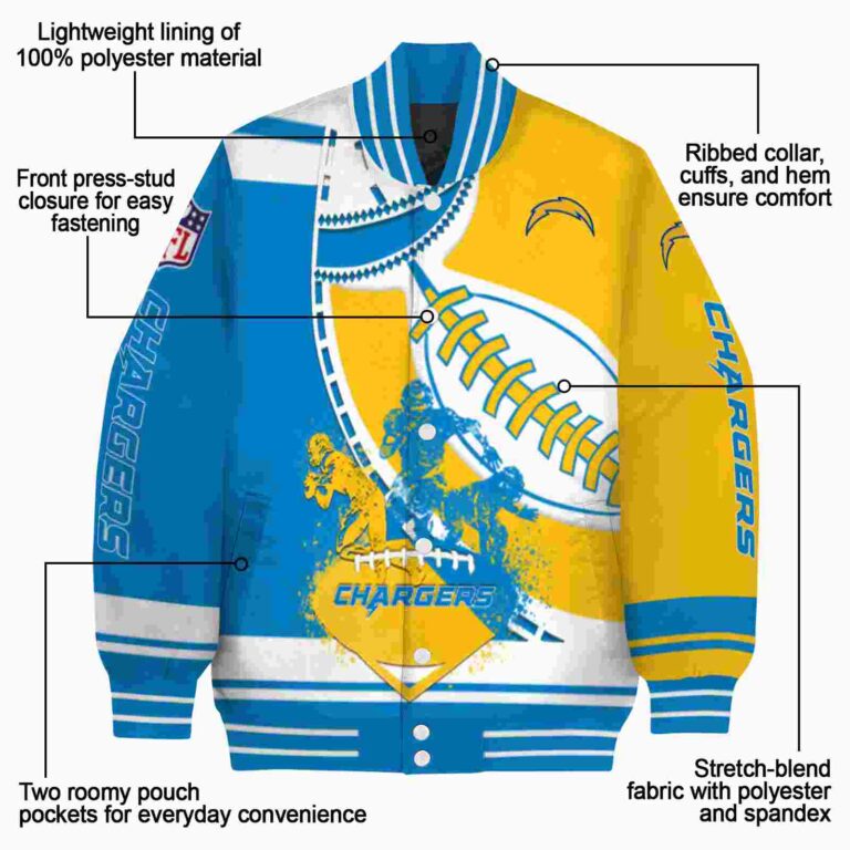 los angeles chargers baseball stitching gold white jacket new arrival