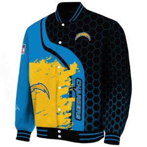 los angeles chargers hexagonal pattern blue black jacket best selling