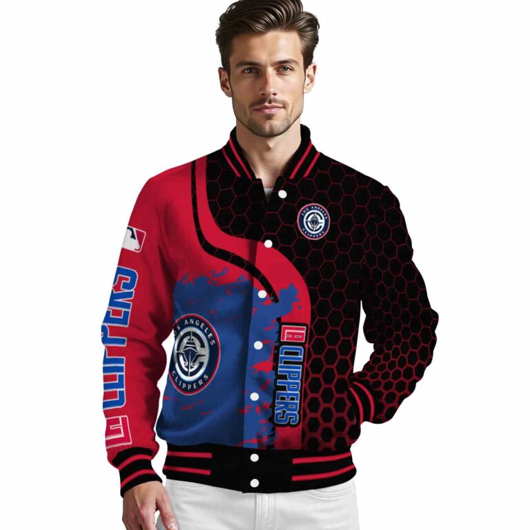 los angeles clippers hexagonal pattern red black jacket high quality