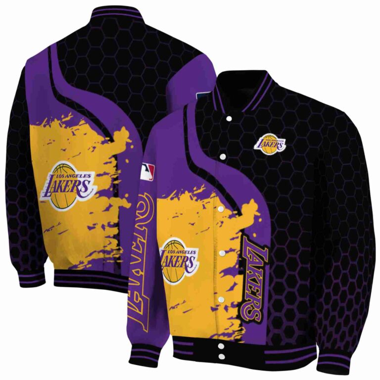 los angeles lakers hexagonal pattern purple black jacket fashion forward