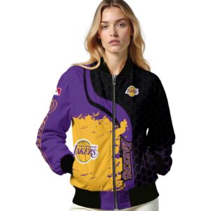 los angeles lakers hexagonal pattern purple black jacket latest model