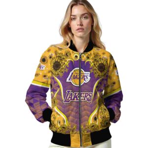 los angeles lakers sunflower bloom purple yellow jacket latest model