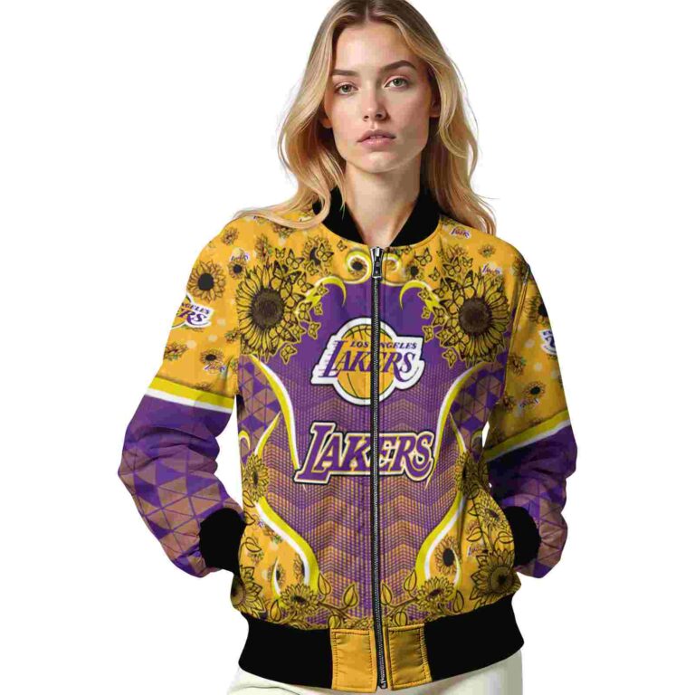 los angeles lakers sunflower bloom purple yellow jacket latest model