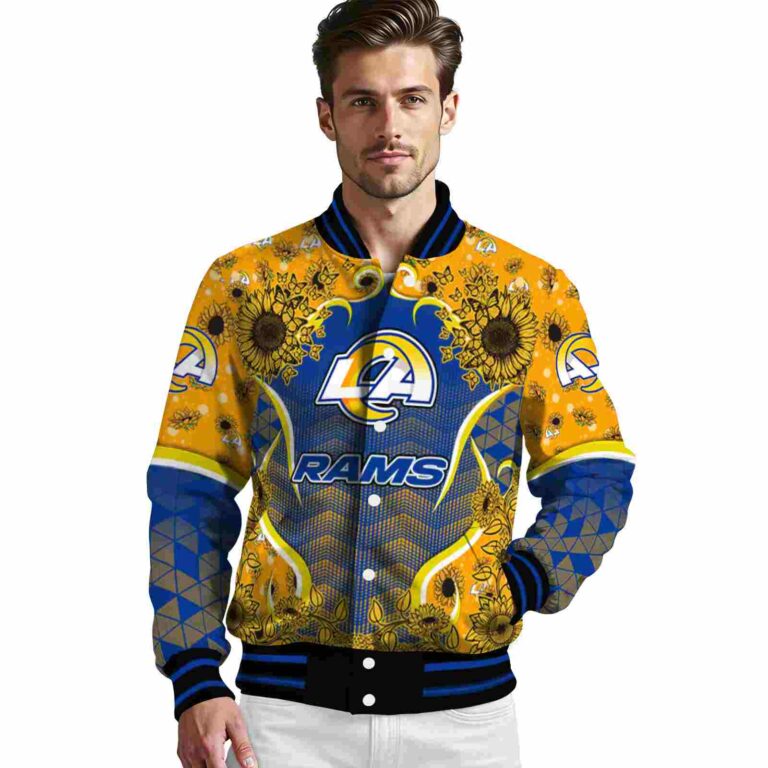 los angeles rams sunflower bloom blue yellow jacket high quality