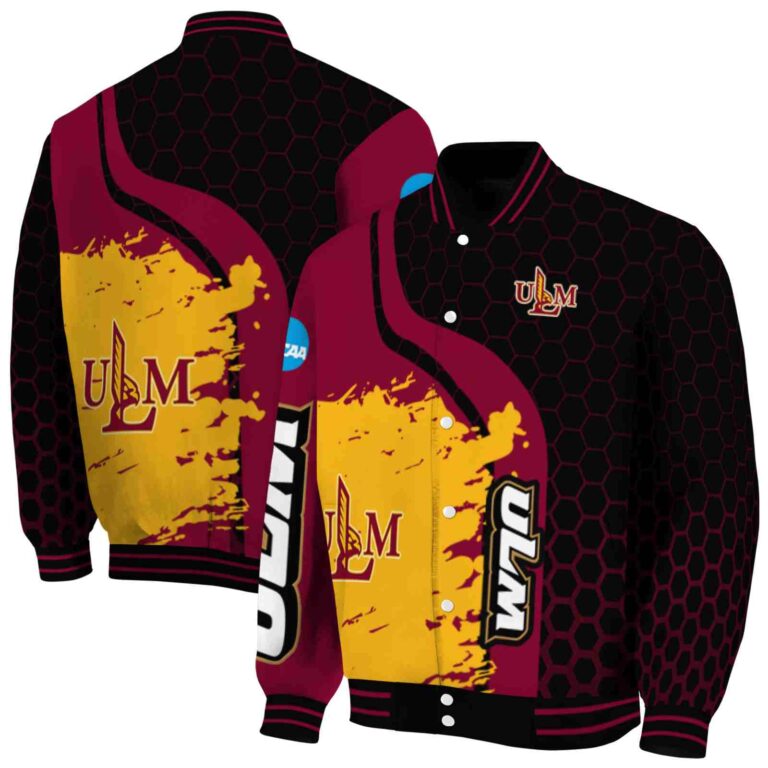 louisiana monroe warhawks hexagonal pattern red black jacket fashion forward