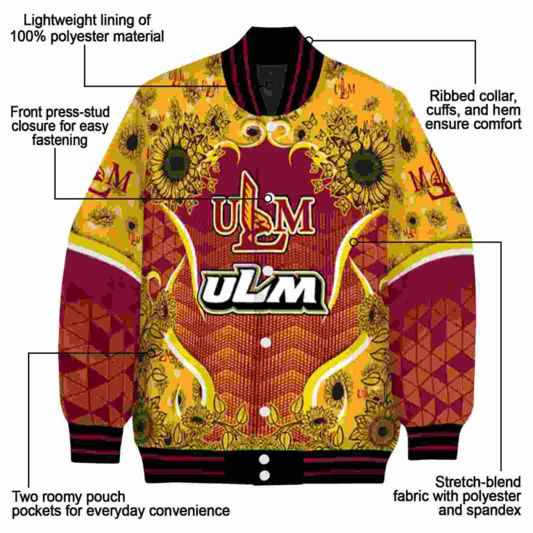louisiana monroe warhawks sunflower bloom red yellow jacket new arrival