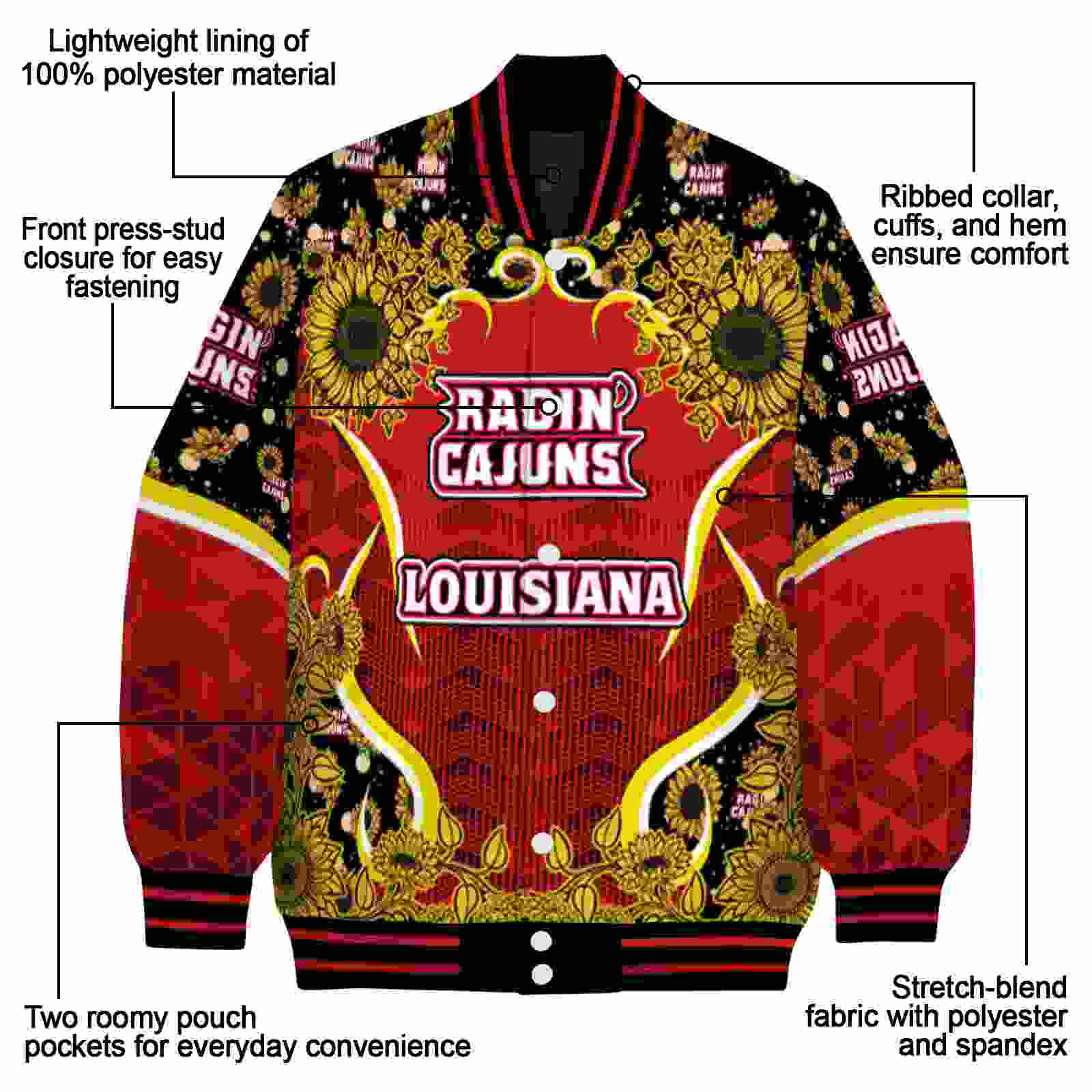 louisiana ragin cajuns sunflower bloom red yellow jacket new arrival louisiana ragin cajuns sunflower bloom red yellow jacket new arrival