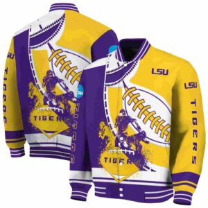 lsu tigers baseball stitching gold white jacket fashion forward
